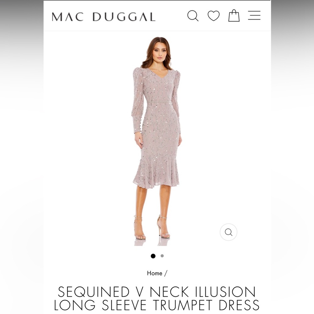 Mac Duggal tea length trumpet gown